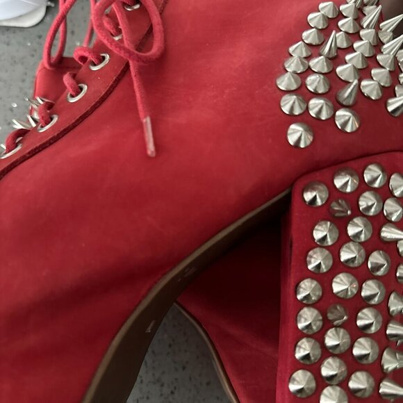 JEFFREY CAMPBELL LITA HAVANA PINK/RED SILVER SPIKE BOOTS SIZE 7 - Picture 13 of 14